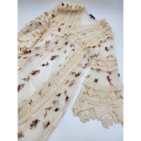 John Mark Anthropologie Boho Long Embroidered Sheer Kimono Duster Size M - Picture 12 of 13